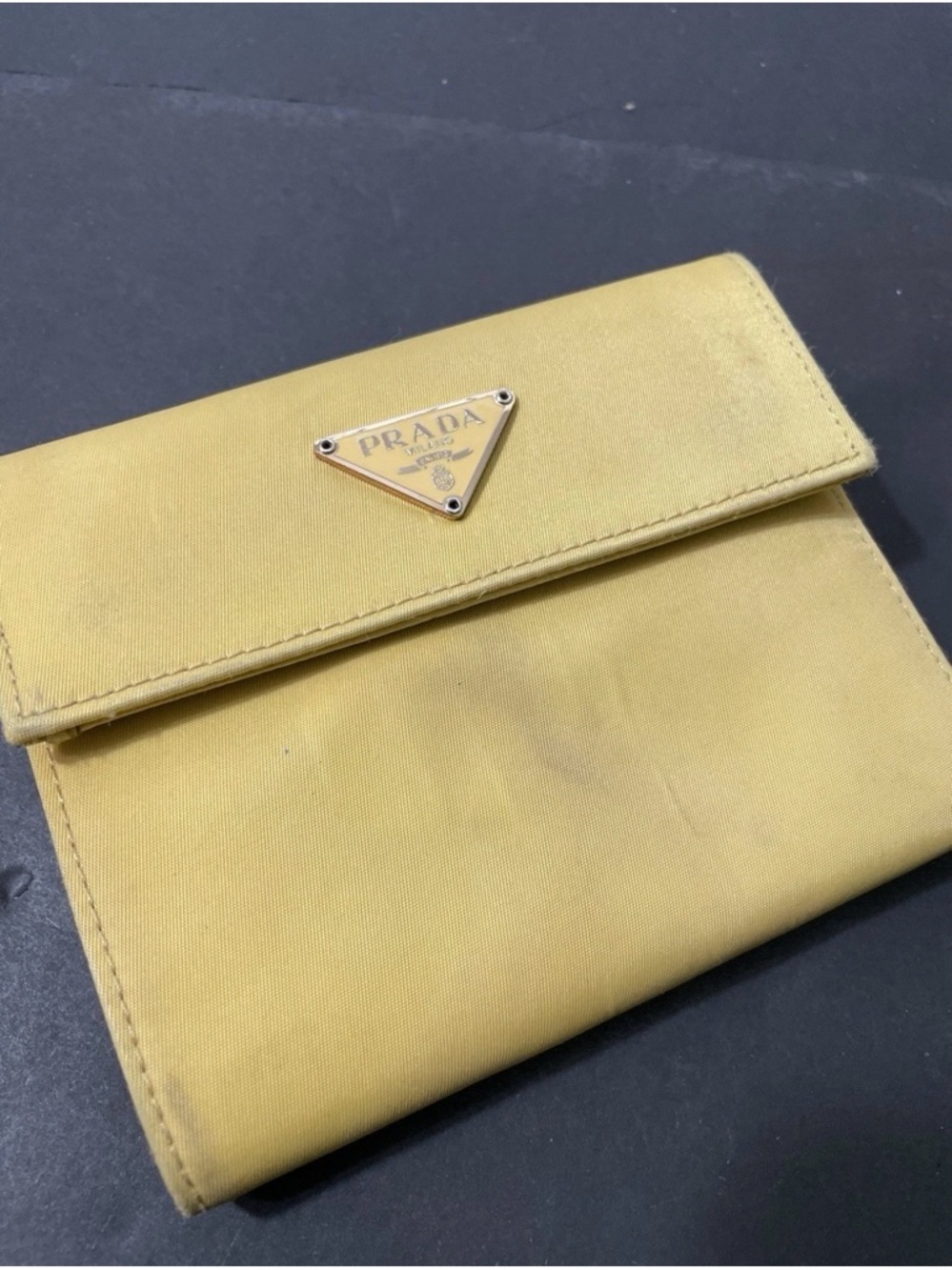 PRADA Triangle Logo Fold Wallet Nylon Butter Yellow ✨USED - Authentic - Picture 2 of 7